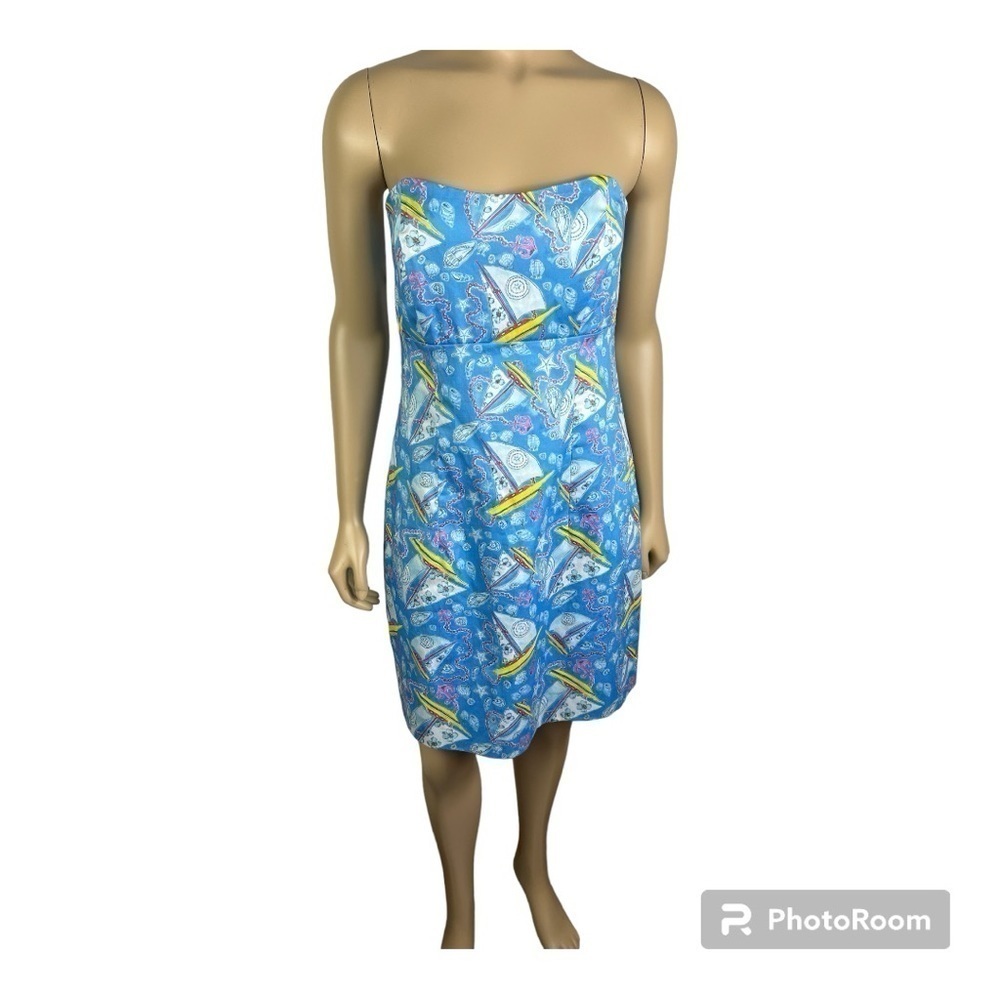 Kaeli Smith Nautical Theme Meghan Dress Stapless Back Tie Lined Blue NWT Sz S